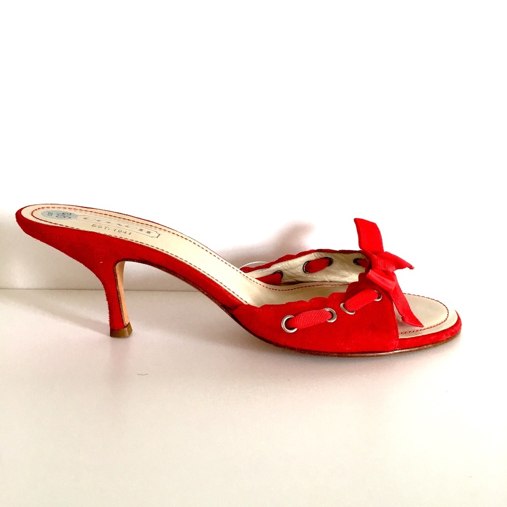 COACH Cyndi Red Suede Kitten Heel Mules